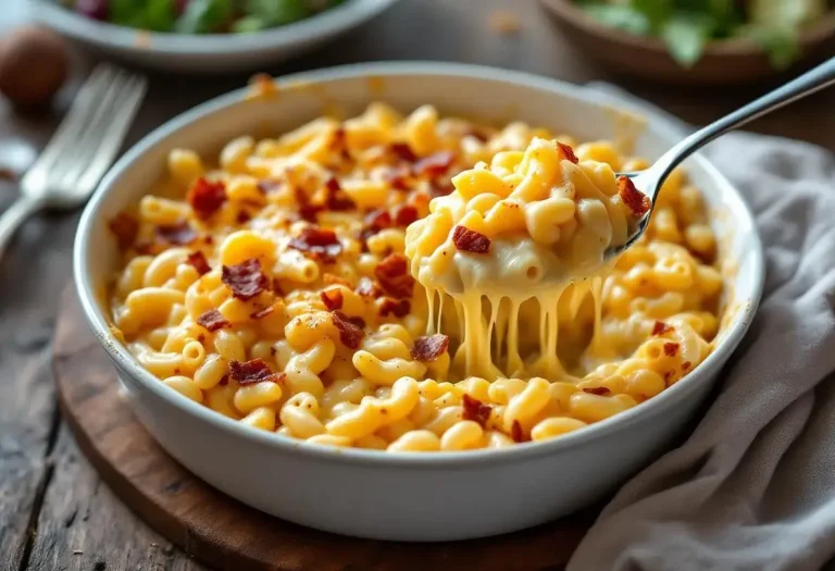 Macaroni au fromage ultra crémeux, cheddar fort, bacon croustillant et sirop d'érable